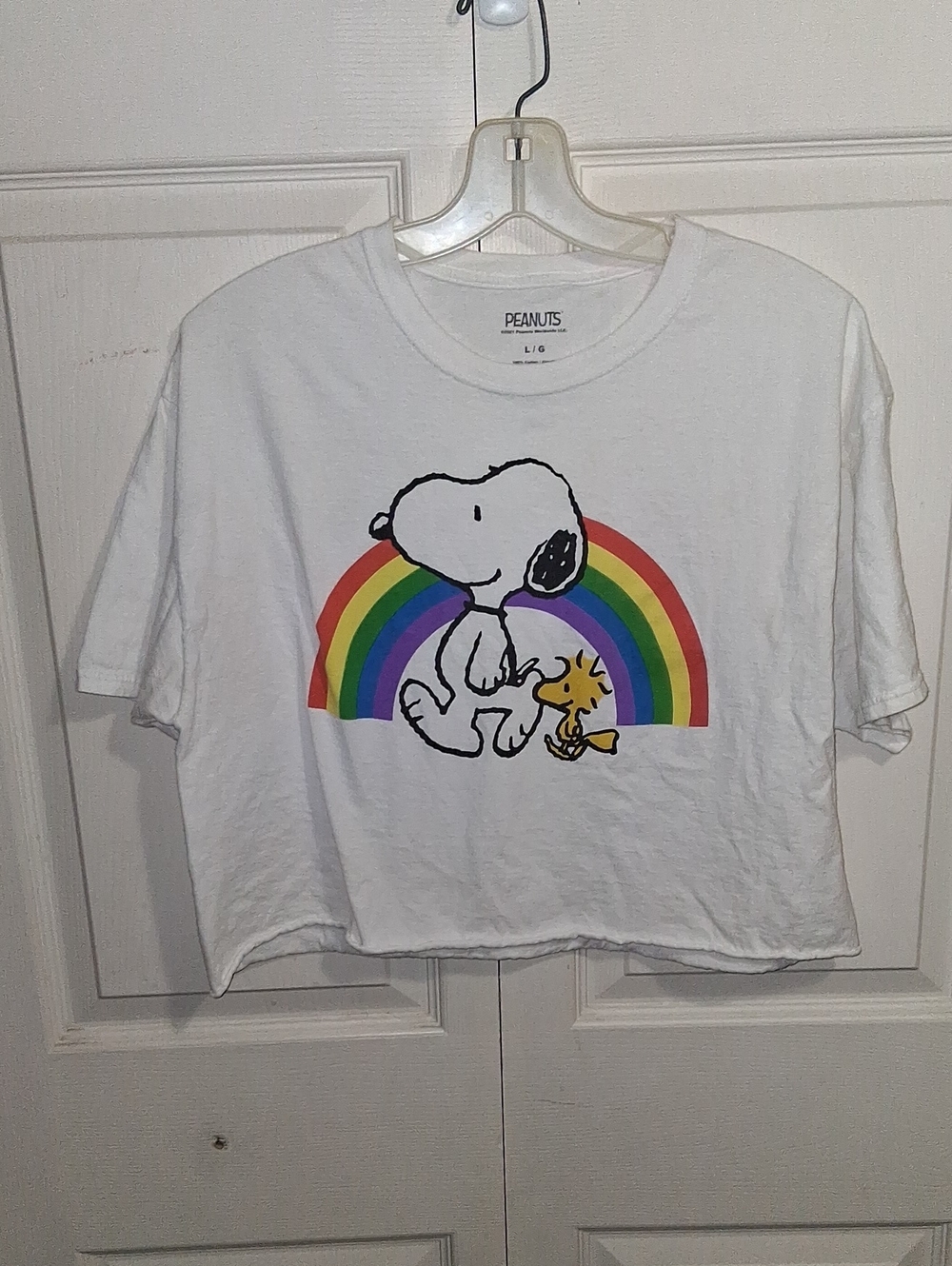 Peanuts Snoopy & Woodstock Rainbow Crop Tee - White - L